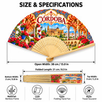 Kipas Tangan Bambu Grosir Souvenir Cordoba Abanicos De Madera 21 cm Bambu Poliester Kipas Tangan Bambu Custom Hadiah Kipas Spanyol
