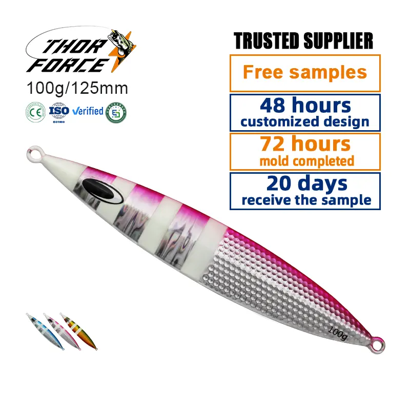 THORFORCE personnalisé 100g125mm pas lent strie lumineuse pêche en haute mer gabarit leurre longue coulée naufrage lent métal pêche gabarit appât