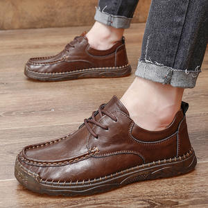 Große Größe Genähte Freizeitschuhe für Herren Britische Business-Casual Lederschuhe Weiche Sohle Modische Schnürschuhe Trend - Product Image 1
