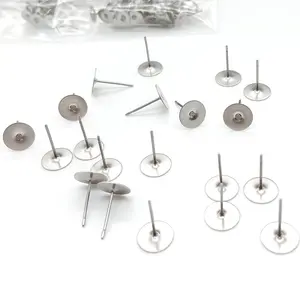 Flat Pad Jewelry Making DIY Surgical Ear Needles Hardware 316 Stainless Steel Hypoallergenic Earring Stud Post