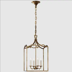 Custom American Copper Round Lantern Light Chandelier Vintage Brass Birdcage Loft Kitchen Island Pendant Lights