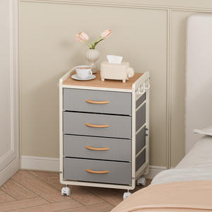 Table de chevet avec roulettes, table de chevet avec panneau perforé, table de chevet pour chambre à coucher, table d'appoint à 3 niveaux avec tiroirs en tissu - Product Image 1