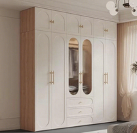Armoire en bois sur mesure avec coiffeuse, système de rangement intégré blanc, éclairage LED, meuble de rangement de chambre à coucher BALOM