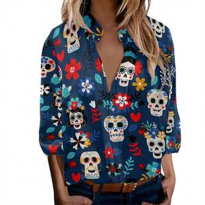 OEM-Blusa <span class=keywords><strong>con</strong></span> estampado De calavera mexicana para mujer, camisas formales personalizadas <span class=keywords><strong>con</strong></span> estampado De letras, talla grande - Product Image 6