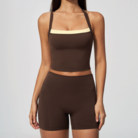 Ensemble de vêtements de sport pour femmes avec logo personnalisé, débardeur à dos croisé et short, 2 pièces, pour le fitness et le yoga