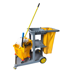 सफाई गाड़ी, 3-शेल्फ वाणिज्यिक जनिक गाड़ी, 200 एलबीएस क्षमता प्लास्टिक हाउसकीपिंग कार्ट, 25 गैलन pvc बैग के साथ - Product Image 1