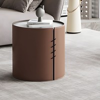 Ensemble de tables basses rondes gigognes en vente chaude, surface en cuir, accent métallique élégant, mobilier moderne pour salon