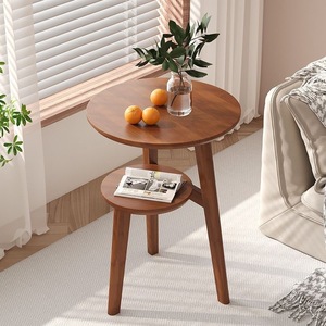 Walnut Round Side <b>Table</b> With Shelf Living Room <b>Sofa</b> Bedside Tea <b>Table</b> - Product Image 1