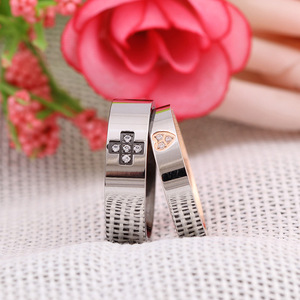 Cross Heart <b>Titanium</b> Steel Couple <b>Ring</b> 6MM 4MM Micro Inlaid Stainless Steel For Women Engagement Jewelry - Product Image 3