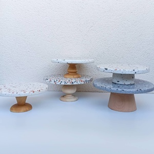Mesa redonda de sofá moderna con patas de madera, mesa de centro de terrazo Nórdico - Product Image 1