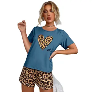 sexy casual set Home wear set pajamas women summer short sleeve shorts leopard print Heart Leopard Print PJ Set for women