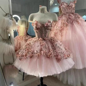 SWS961 فستان Quinceanera وردي فاتح بقصة منتفخة مزين بالدانتيل والزهور لسن 16 عامًا مناسب لمسابقات الجمال - Product Image 5