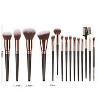 Échantillon gratuit de 15 pinceaux de maquillage noirs de haute qualité Ensemble de pinceaux de maquillage synthétiques végétaliens de marque privée avec sac