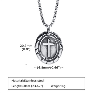 High Quaintly Stainless Steel <b>Necklace</b> Charm Oval Cross Pendant <b>Necklace</b> - Product Image 3
