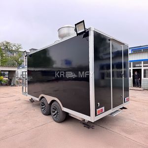 Remolque de Concesión Móvil Negro de Doble Eje con Dos Ruedas, Fregaderos y Campana Extractora, Carro de Comida para Perritos Calientes - Product Image 2