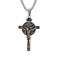 Collier Croix Chrétienne en Acier Inoxydable pour Hommes, Pendentif Jésus, Crucifix Religieux K-PT641 Fabriqué à Dongguan