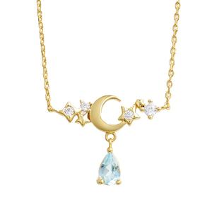 Gemnel Fine Jewelry Aquamarine Pendant 925 Silver <strong>Moon</strong> Trendy Dangle Star Multi Color <strong>Necklace</strong> - Product Image 1