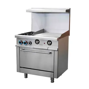 Cucina commerciale 36 "Gas range 24" piastra termostato + 2 fuochi superiori con forno