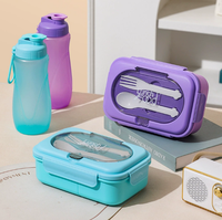 Boîte à lunch isotherme en acier inoxydable avec compartiments en plastique, design à 2 compartiments, fourchette et cuillère, forme rectangulaire, récipient alimentaire pour la conservation de la fraîcheur