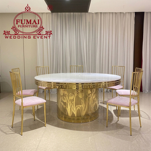Table de salle à manger ronde moderne de luxe en acier inoxydable et verre de Dubaï pour banquet d'hôtel à l'extérieur-meubles de location pour fêtes - Product Image 2