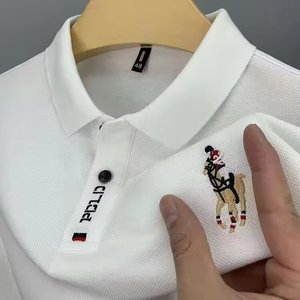 Camiseta <span class=keywords><strong>POLO</strong></span> de verano para hombre, camiseta transpirable con decoración de botones, manga corta bordada para jóvenes golfistas de mediana edad - Product Image 5