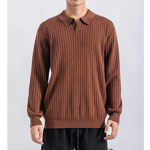 Camisas Polo de Tricô Masculinas de Manga Longa com Decote em <span class=keywords><strong>V</strong></span>, Suéteres Texturizados Casuais com Gola, Suéteres Polo Masculinos - Product Image 5