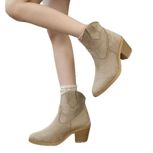 Bottes pour femmes à bout pointu, <span class=keywords><strong>talon</strong></span> moyen, bottes tendance, hiver, nouvelle taille grande, <span class=keywords><strong>talon</strong></span> épais, bottes vintage à enfiler pour femmes en stock - Product Image 1