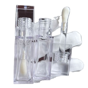 6.5ml Square <b>Clear</b> Empty Lip <b>Gloss</b> Wand Tube Container with Big Brush Head Cosmetic Packaging Custom Transparent Lipgloss Tubes - Product Image 3