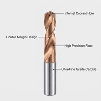 Foret à grande perçée en carbure monobloc, à main droite, en acier inoxydable haute performance, avec revêtement AlTiN pour refroidissement interne, personnalisé