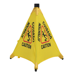 Kunden spezifische 4-seitige druckbare gelbe Kunststoff pyramide quadratische Warnung rutschige Sicherheits beschilderung Kegel Nass bodens child Warnkegel - Product Image 4
