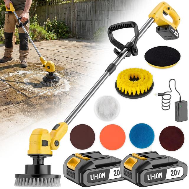 20V Cordless Rotary Scrubber Electric with 90 60 Adjustable Head Auxiliary Handle Safety Lock Lightweight for Home Cleaning