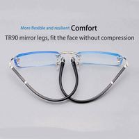 Lunettes de vue sans monture de luxe à bords taillés en diamant, portables, pour hommes et femmes, ultralégères, HD, anti-lumière bleue, myopie dioptrie 0-4.0, noires