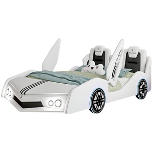 เตียงเด็กหนังดีไซน์สร้างสรรค์รูปรถแข่ง: ตัวเลือกสีแบบกำหนดเอง หัวเตียงพร้อมที่เก็บของ ไฟ LED ลำโพง และราวกั้นป้องกัน - Product Image 3