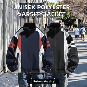 Blouson universitaire unisexe en polyester uni, élégant, avec impression de haute qualité par transfert thermique, logo personnalisé sur le devant, fermeture éclair, respirant - Product Image 2