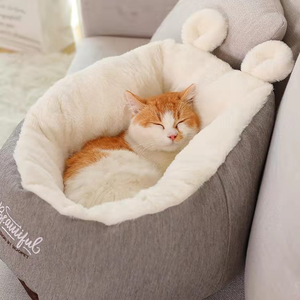 Cálido y esponjoso con forma de oreja cama para gatos lavable suave Linda cama corta para gatos de felpa - Product Image 2