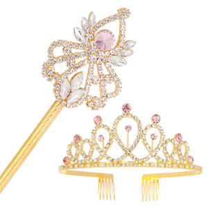 2 पीसी सेट सिंड्रेला पार्टी क्रिस्टल क्राउन टियारा स्कैटर जादू की छड़ी की आपूर्ति करता है - Product Image 4