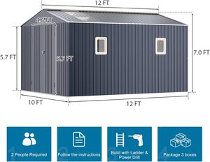 Cobertizo <span class=keywords><strong>de</strong></span> Almacenamiento Exterior <span class=keywords><strong>de</strong></span> 10x12 Pies, Estructura Reforzada, Cobertizo Metálico con Ventilación y Puerta con Cerradura, Cobertizos <span class=keywords><strong>Grandes</strong></span> para Almacenamiento <span class=keywords><strong>de</strong></span> Herramientas <span class=keywords><strong>de</strong></span> <span class=keywords><strong>Jardín</strong></span> - Product Image 3