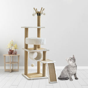 Menara Kucing Modern dari Rotan Sisal dan Kayu, Dilengkapi Tiang Garuk, Kandang, dan Tempat Bertengger di Atas - Product Image 3