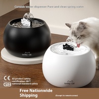 Distributeur d'eau semi-automatique en céramique pour animaux de compagnie, motif chaton de dessin animé, pour chiens, écologique, rechargeable, étanche IPX5, noir et blanc unis