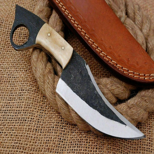 Hand Forged Carbon Steel Sheepfoot <b>Knife</b> With <b>Bone</b> <b>Handle</b> And Leather Sheath Camping <b>Knife</b> - Product Image 1