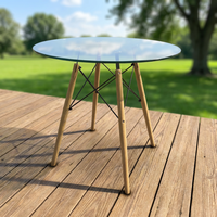 Table de salle à manger ronde en verre trempé, style moderne, avec pieds en bois massif, pour salle à manger et salon