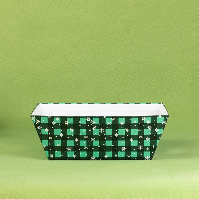 Christmas blue-green plaid snowflake trapezoidal box