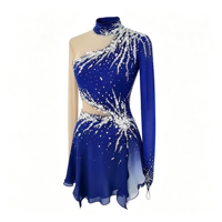 Robe de patinage artistique bleu royal ornée de strass, asymétrique à une épaule, dos ouvert, pour compétition de patinage sur glace