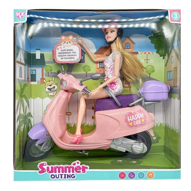 2022 Fashion Gadis Plastik Mini Gadis Boneka Mainan Set dengan Boneka & Helm & Sepeda Motor untuk Anak-anak Berpura-pura Bermain Permainan