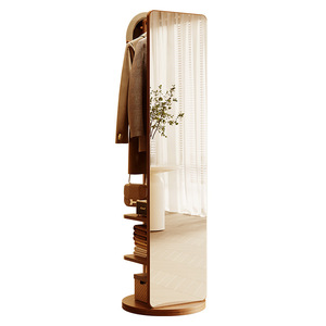 A Luxury Rotating Wooden <strong>Movable</strong> <strong>Mirror</strong> Frame Floor Length Standing <strong>Mirror</strong> with Bedroom Changing Room Storage Space - Product Image 4