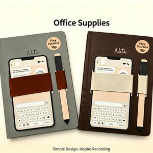 Carnet de notes professionnel personnalisé A5, avec un stylo et une sangle <span class=keywords><strong>pour</strong></span> téléphone. Carnet personnalisé avec couverture en carton gris et logo. - Product Image 1