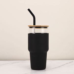 Household Cold Brew Glass Vessel 32oz Anti Collision Silicone Protector Ergonomic Handle Natural Bamboo <b>Straw</b> Cover - Product Image 3