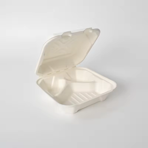 Kotak makanan sekali pakai clamshell dua tingkat berbahan bagasse tebu biodegradable ukuran 35x25x10cm, dapat dikomposkan, untuk <span class=keywords><strong>burger</strong></span>, dapat dipanaskan, dan anti bocor - Product Image 4