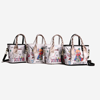 Sac fourre-tout JINZE3662 pour femme avec motif ours de dessin animé mignon et graffiti, sac à main avec anse décorée d'un foulard en soie, sac à bandoulière amovible
