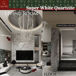 Dalles <span class=keywords><strong>de</strong></span> quartzite super blanc GOLDKING pour mur TV <span class=keywords><strong>de</strong></span> salon, découpe sur mesure, approvisionnement en gros, prêt pour les projets, design intérieur - Product Image 4